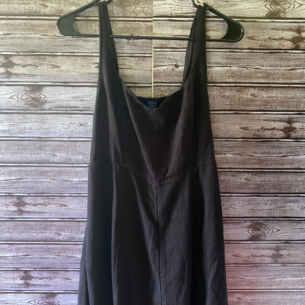 Old Navy Women's Sleeveless Dress Size M Black Linenβ Blend Smocked Pockets NWT